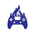 Furious gamer vector logo design. Keypad controller and fire flame vector icon design.