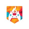 Furious gamer vector logo design. Keypad controller and fire flame vector icon design.