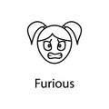 furious girl face icon. Element of emotions for mobile concept and web apps illustration. Thin line icon for website design and de