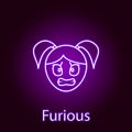 furious girl face icon in neon style. Element of emotions for mobile concept and web apps illustration. Signs and symbols can be