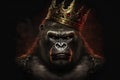 Furious gorilla king wearing a crown. AI