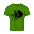 Furious green snake head sport vector logo concept isolated on green t-shirt mockup.