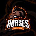 Furious horse sport club vector logo concept isolated on dark background