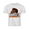 Furious horse sport club vector logo concept isolated on white t-shirt mockup