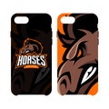 Furious horse sport club vector logo concept smart phone case isolated on white background.