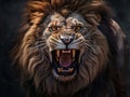 Furious lion portrait with intense eyes and big teeth. Award-winning wildlife image.