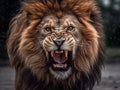 Furious lion portrait with intense eyes and big teeth. Award-winning wildlife image.