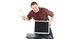 Furious man destroying monitor Royalty Free Stock Photo