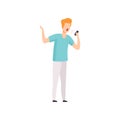 Furious man shouting into a mobile phone, emotional guy feeling anger vector Illustration on a white background