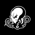 Furious octopus mono sport vector logo concept isolated on dark background.
