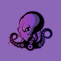 Furious octopus sport vector logo concept isolated on purple background.