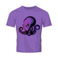 Furious octopus sport vector logo concept isolated on purple t-shirt mockup.