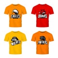 Furious panther, wolf, eagle and boar sport vector logo concept set on color t-shirt mockup.