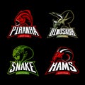 Furious piranha, ram, snake and dinosaur head sport vector logo concept set on black background. Royalty Free Stock Photo