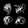 Furious piranha, ram, snake and dinosaur head sport vector logo concept set isolated on black background. Royalty Free Stock Photo