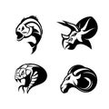 Furious piranha, ram, snake and dinosaur head sport vector logo concept set isolated on white background. Royalty Free Stock Photo