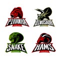 Furious piranha, ram, snake and dinosaur head sport vector logo concept set on white background.