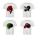 Furious piranha, ram, snake and dinosaur head sport vector logo concept set on white t-shirt mockup. Royalty Free Stock Photo