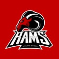 Furious ram sport club vector logo concept on red background