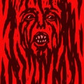 Furious red demon woman is bleeding. Vector illustration.