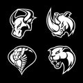 Furious rhino, bull, cobra and panther sport vector logo concept set isolated on black background. Royalty Free Stock Photo