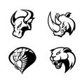 Furious rhino, bull, cobra and panther sport vector logo concept set isolated on white background. Royalty Free Stock Photo