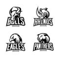 Furious rhino, bull, eagle and panther sport vector logo concept set isolated on white background. Royalty Free Stock Photo