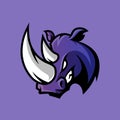 Furious rhino sport vector logo concept isolated on purple background.