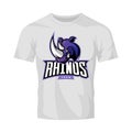 Furious rhino sport vector logo concept isolated on white t-shirt mockup.