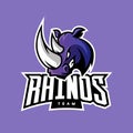 Furious rhino sport vector logo concept on purple background.