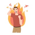 Furious screaming guy, crazy person fire flame