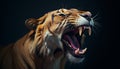 Furious tiger roaring, danger in its snarling majestic beauty generated by AI