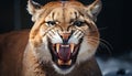 Furious tiger yawns, showing teeth, fierce aggression, danger, and anger generated by AI