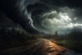 Furious Tornado road storm. Generate Ai Royalty Free Stock Photo