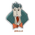 Furious vampire Dracula. Cute Halloween character sticker. Vector illustration