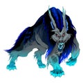 Furious werewolf with black and blue mane