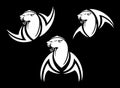 Furious winged panther profile head black and white vector silhouette design set