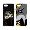 Furious wolf sport vector logo concept smart phone case isolated on white background.