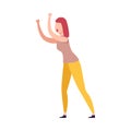 Furious Woman Character Wearing Casual Clothes Yelling and Waving her Fists Flat Vector Illustration