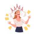 Furious Woman Office Employee with Fierce Face Steaming Shouting and Screaming Out Loud Vector Illustration Royalty Free Stock Photo