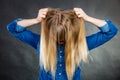 Furious woman pull hair out of head. Royalty Free Stock Photo