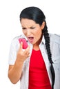 Furious woman screaming to phone mobile