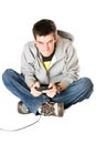 Furious young man with a joystick for game console Royalty Free Stock Photo