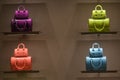 Furla luxury and fashionable handbags from new collection 2022, close up store show case