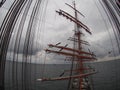 Furling sails aloft on tallship or sailboat Royalty Free Stock Photo