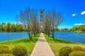 Furman Swan Lake and Bell Tower in Greenville, South Carolina Royalty Free Stock Photo