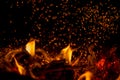 In the furnace a bright fire burns, it`s nice to sit by the hearth Royalty Free Stock Photo