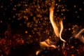 In the furnace a bright fire burns, it`s nice to sit by the hearth Royalty Free Stock Photo