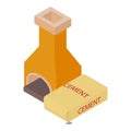 Furnace equipment icon isometric vector. Brick furnace and cement bag icon