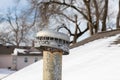 Furnace flue pipe vent cap rusty and broken. Royalty Free Stock Photo